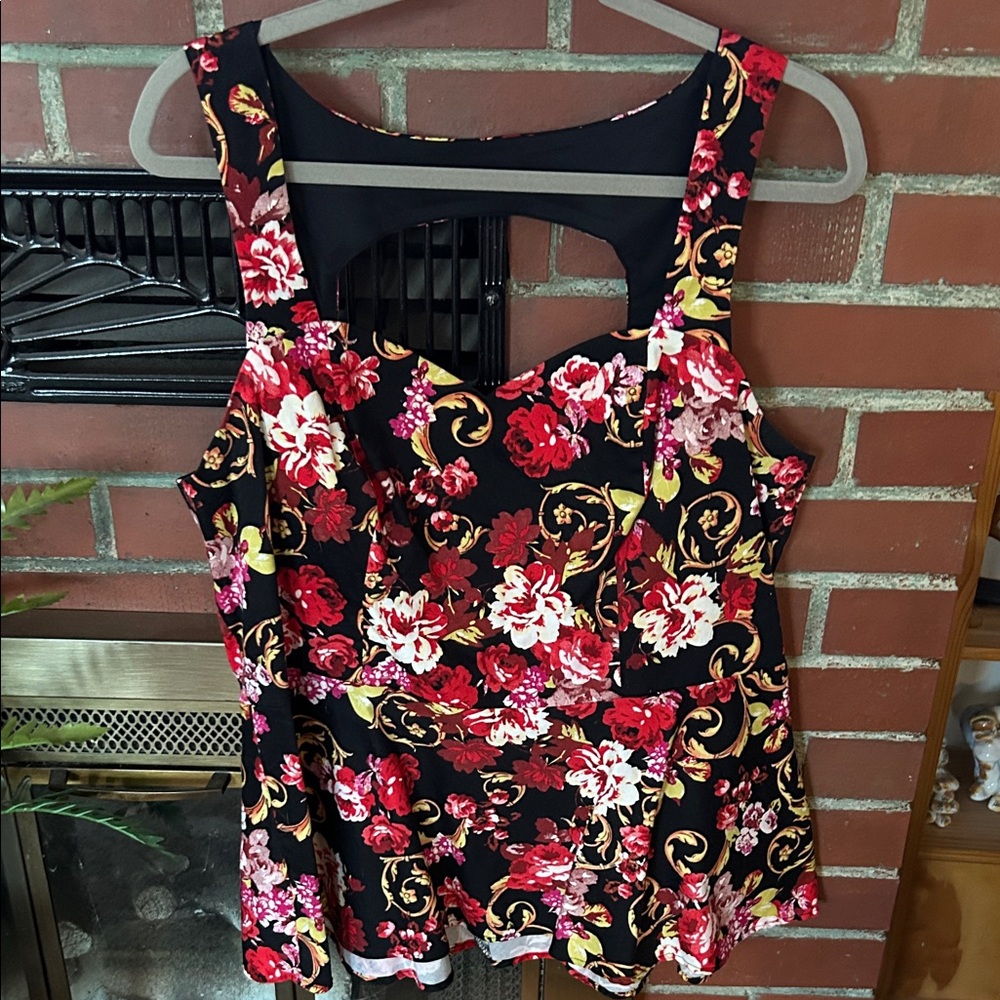 Torrid Black and Red Floral Tank Top